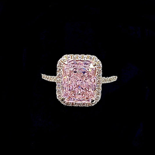 Pink Radiant CZ Crushed Iced Cut in 925 Sterling Silver Ring