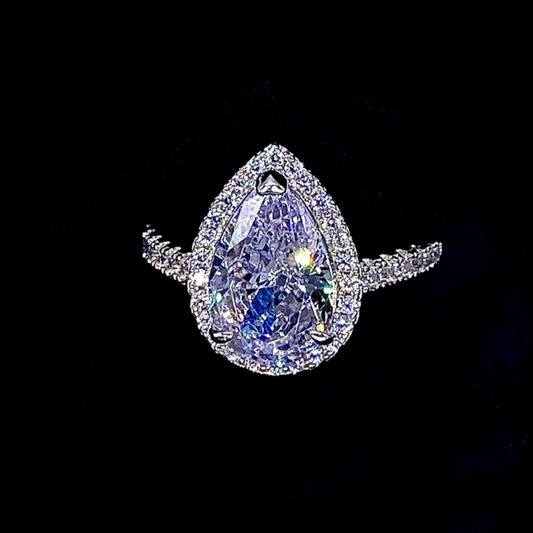 Pear CZ Crushed Iced Cut in 925 Sterling Sliver Ring