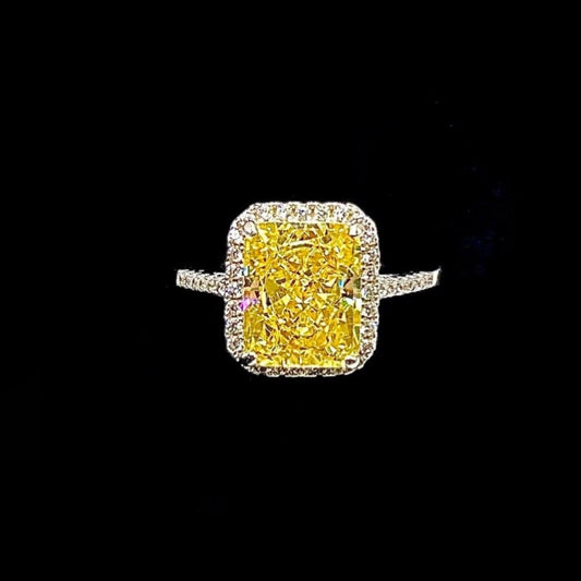 Yellow Radiant CZ Crushed Iced Cut in 925 Sterling Silver Ring